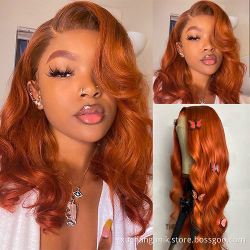 Uniky Ginger Red Blonde Orange Color Natural Brazilian Human Hair Lace Front Wigs Pre Plucked Virgin Ginger Wigs